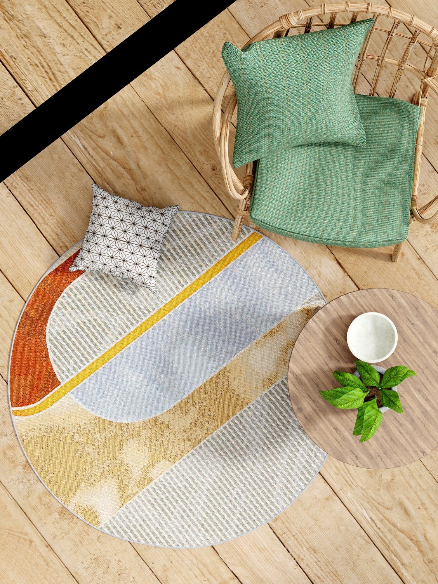 Multicolor 7' 10 x 7' 10 Outdoor Modern Round Area Rug Weather Resistant for Patio, Deck, Terrace, Balcony, Porch 100% Polypropylene Modern Outside Carpet for Sale at Rug Engine