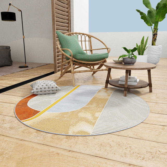 Multicolor 3' 3 x 3' 3 Outdoor Modern Round Area Rug Weather Resistant for Patio, Deck, Terrace, Balcony, Porch 100% Polypropylene Modern Outside Carpet for Sale at Rug Engine