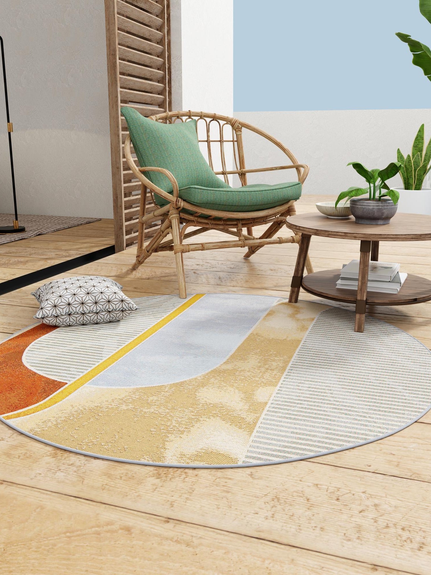 Multicolor 4' 1 x 4' 1 Outdoor Modern Round Area Rug Weather Resistant for Patio, Deck, Terrace, Balcony, Porch 100% Polypropylene Modern Outside Carpet for Sale at Rug Engine