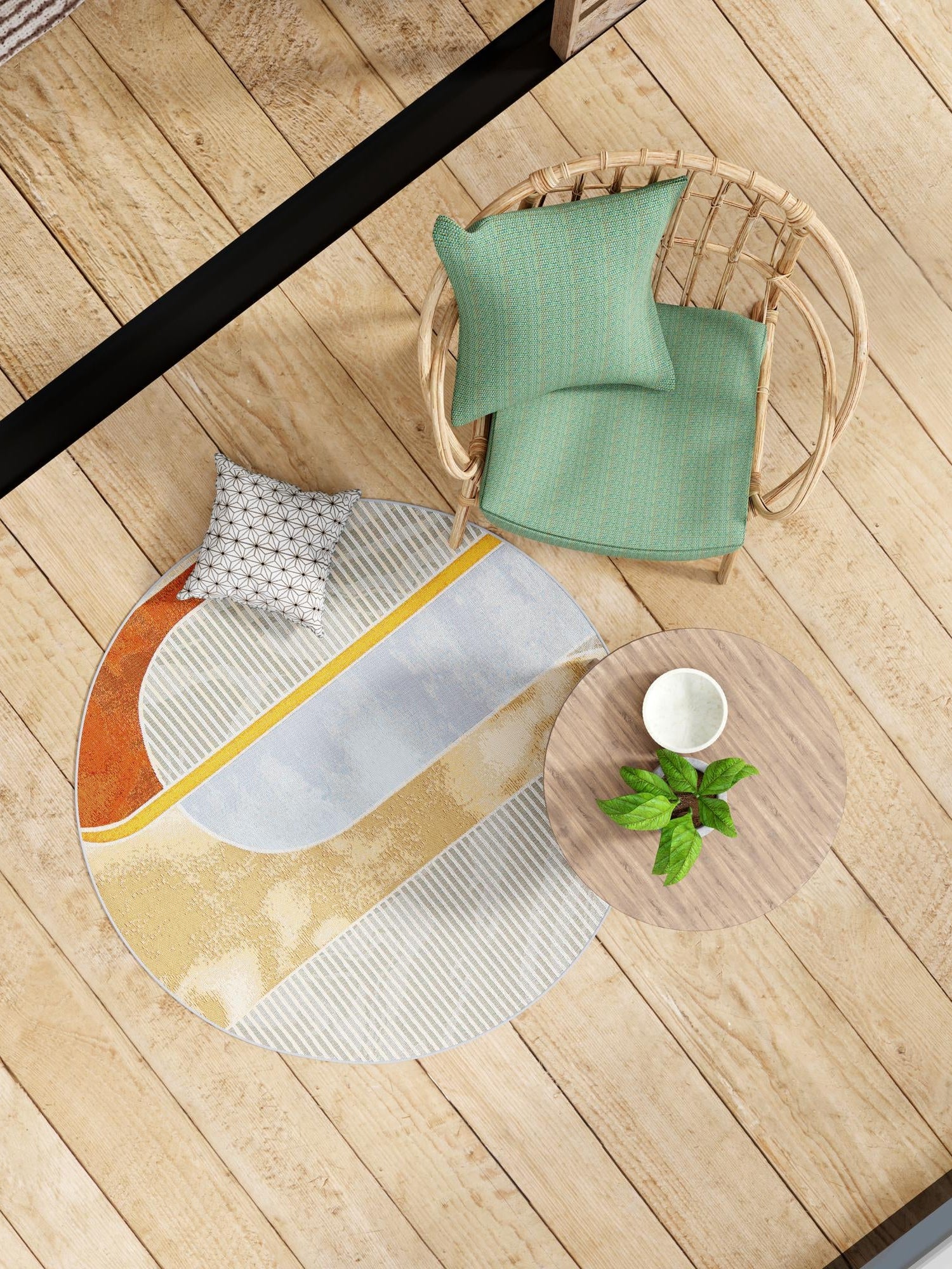 Multicolor 7' 10 x 7' 10 Outdoor Modern Round Area Rug Weather Resistant for Patio, Deck, Terrace, Balcony, Porch 100% Polypropylene Modern Outside Carpet for Sale at Rug Engine
