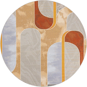 Multicolor 7' 10 x 7' 10 Outdoor Modern Round Area Rug Weather Resistant for Patio, Deck, Terrace, Balcony, Porch 100% Polypropylene Modern Outside Carpet for Sale at Rug Engine