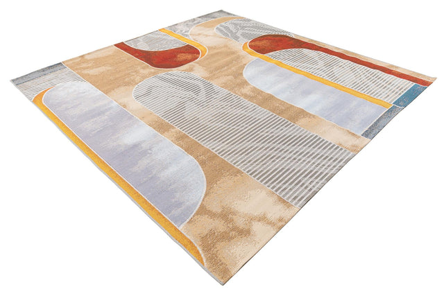 Multicolor 7' 10 x 7' 10 Outdoor Modern Square Area Rug Weather Resistant for Patio, Deck, Terrace, Balcony, Porch 100% Polypropylene Modern Outside Carpet for Sale at Rug Engine
