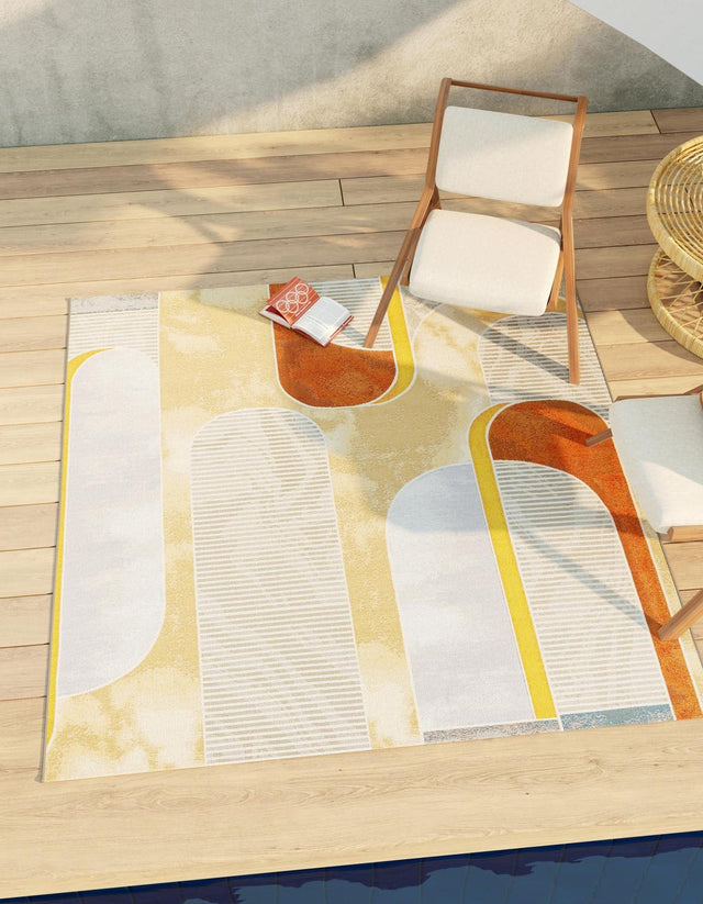 Multicolor 7' 10 x 7' 10 Outdoor Modern Square Area Rug Weather Resistant for Patio, Deck, Terrace, Balcony, Porch 100% Polypropylene Modern Outside Carpet for Sale at Rug Engine