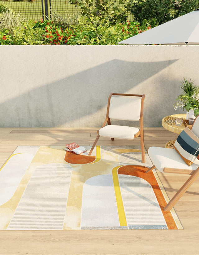 Multicolor 7' 10 x 7' 10 Outdoor Modern Square Area Rug Weather Resistant for Patio, Deck, Terrace, Balcony, Porch 100% Polypropylene Modern Outside Carpet for Sale at Rug Engine