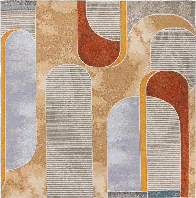 Multicolor 7' 10 x 7' 10 Outdoor Modern Square Area Rug Weather Resistant for Patio, Deck, Terrace, Balcony, Porch 100% Polypropylene Modern Outside Carpet for Sale at Rug Engine