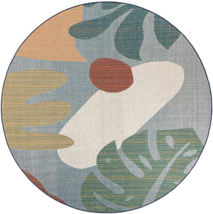 Blue 10' x 10' Baja Outdoor Round Area Rug Weather Resistant for Patio, Deck, Terrace, Balcony, Porch 100% Polypropylene Modern Outside Decor for Sale at Rug Engine