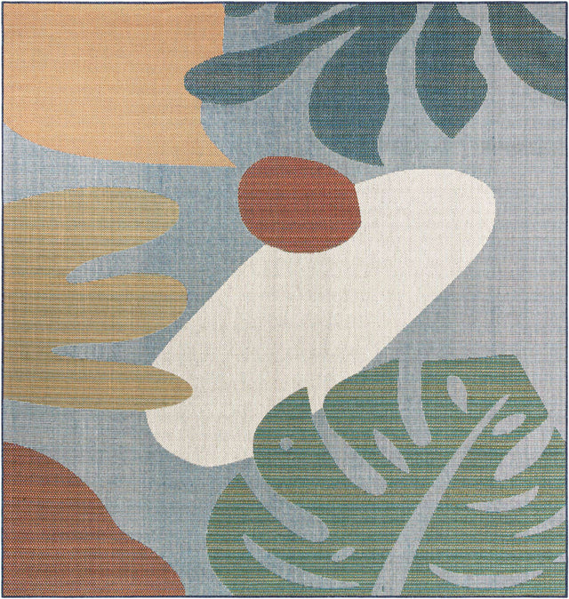 Blue 10' x 10' Baja Outdoor Square Area Rug Weather Resistant for Patio, Deck, Terrace, Balcony, Porch 100% Polypropylene Modern Outside Decor for Sale at Rug Engine
