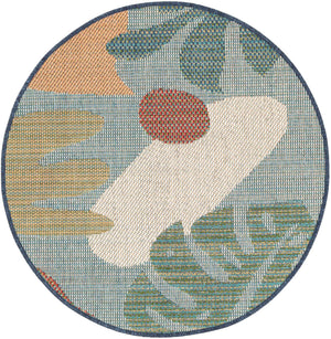 Blue 3' 3 x 3' 3 Baja Outdoor Round Area Rug Weather Resistant for Patio, Deck, Terrace, Balcony, Porch 100% Polypropylene Modern Outside Decor for Sale at Rug Engine