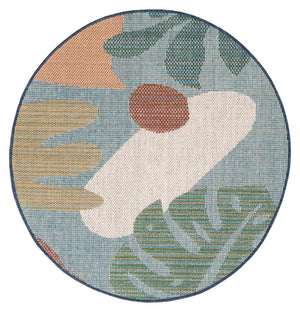 Blue 4' 1 x 4' 1 Baja Outdoor Round Area Rug Weather Resistant for Patio, Deck, Terrace, Balcony, Porch 100% Polypropylene Modern Outside Decor for Sale at Rug Engine