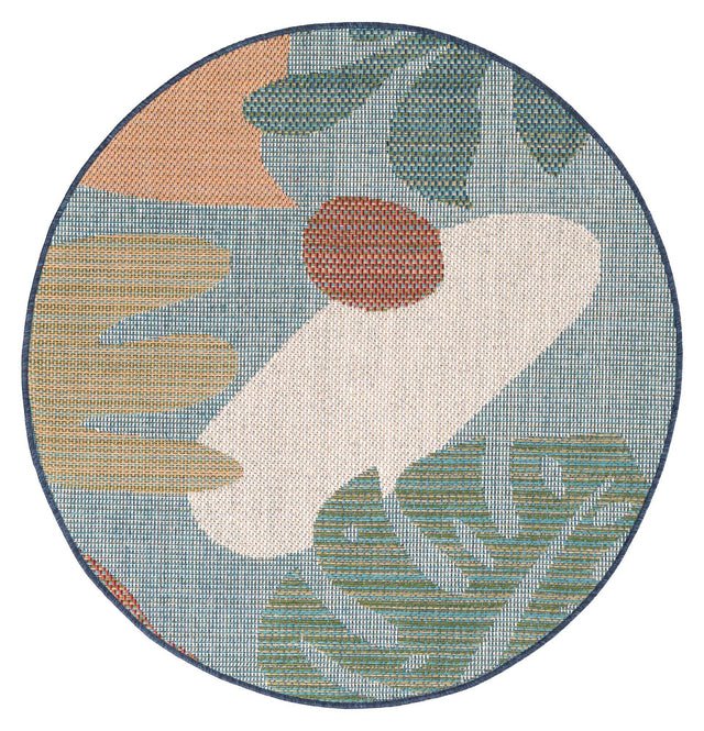Blue 4' 1 x 4' 1 Baja Outdoor Round Area Rug Weather Resistant for Patio, Deck, Terrace, Balcony, Porch 100% Polypropylene Modern Outside Decor for Sale at Rug Engine