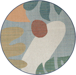 Blue 6' 1 x 6' 1 Baja Outdoor Round Area Rug Weather Resistant for Patio, Deck, Terrace, Balcony, Porch 100% Polypropylene Modern Outside Decor for Sale at Rug Engine
