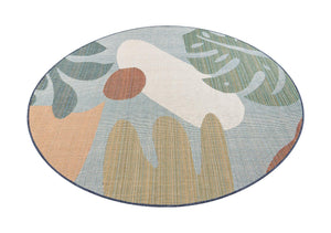 Blue 7' 10 x 7' 10 Baja Outdoor Round Area Rug Weather Resistant for Patio, Deck, Terrace, Balcony, Porch 100% Polypropylene Modern Outside Decor for Sale at Rug Engine