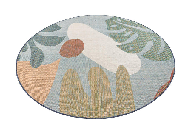 Blue 7' 10 x 7' 10 Baja Outdoor Round Area Rug Weather Resistant for Patio, Deck, Terrace, Balcony, Porch 100% Polypropylene Modern Outside Decor for Sale at Rug Engine