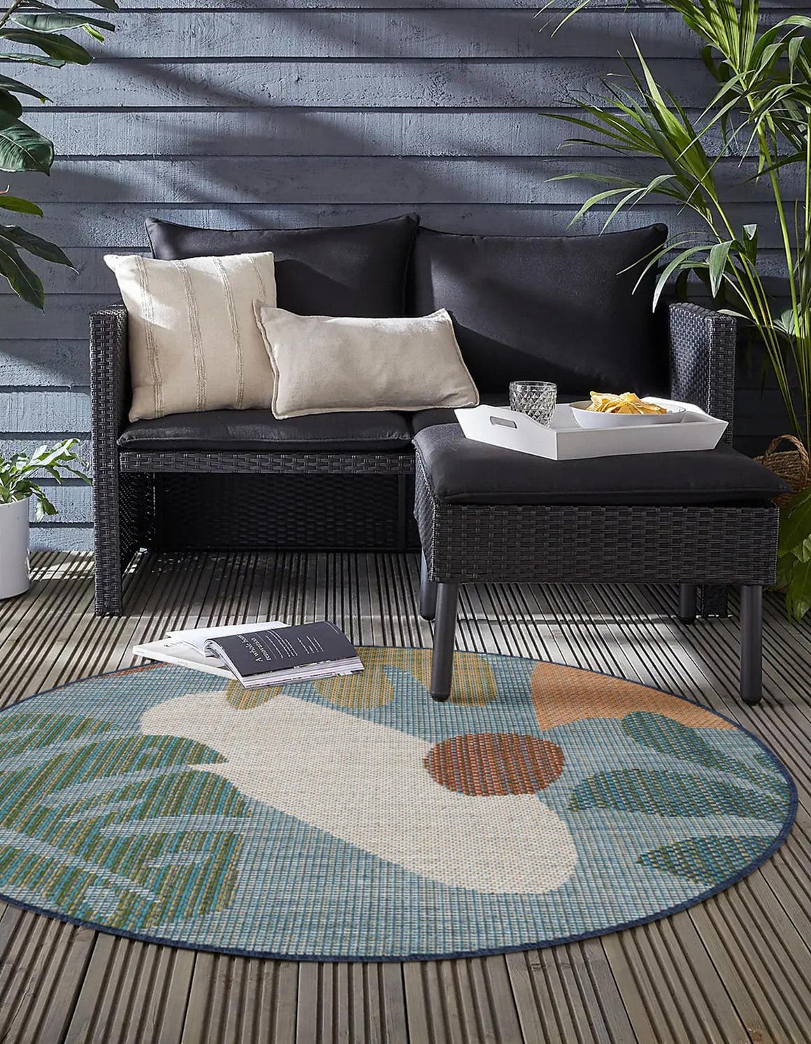Blue 10' x 10' Baja Outdoor Round Area Rug Weather Resistant for Patio, Deck, Terrace, Balcony, Porch 100% Polypropylene Modern Outside Decor for Sale at Rug Engine