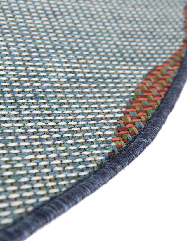 Blue 7' 10 x 7' 10 Baja Outdoor Round Area Rug Weather Resistant for Patio, Deck, Terrace, Balcony, Porch 100% Polypropylene Modern Outside Decor for Sale at Rug Engine