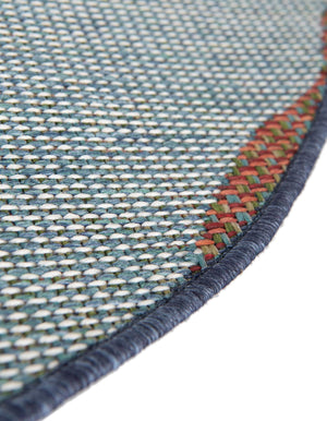 Blue 6' 1 x 6' 1 Baja Outdoor Round Area Rug Weather Resistant for Patio, Deck, Terrace, Balcony, Porch 100% Polypropylene Modern Outside Decor for Sale at Rug Engine