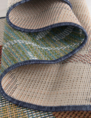Blue 7' 10 x 7' 10 Baja Outdoor Round Area Rug Weather Resistant for Patio, Deck, Terrace, Balcony, Porch 100% Polypropylene Modern Outside Decor for Sale at Rug Engine