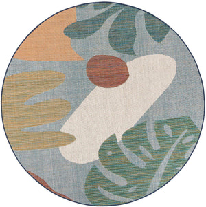Blue 7' 10 x 7' 10 Baja Outdoor Round Area Rug Weather Resistant for Patio, Deck, Terrace, Balcony, Porch 100% Polypropylene Modern Outside Decor for Sale at Rug Engine