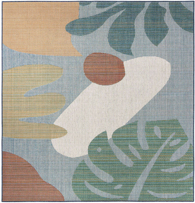 Blue 7' 10 x 7' 10 Baja Outdoor Square Area Rug Weather Resistant for Patio, Deck, Terrace, Balcony, Porch 100% Polypropylene Modern Outside Decor for Sale at Rug Engine