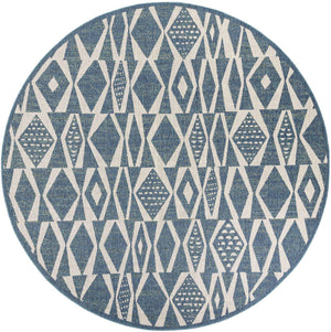 Blue 10' x 10' Baja Outdoor Round Area Rug Weather Resistant for Patio, Deck, Terrace, Balcony, Porch 100% Polypropylene Modern Outside Decor for Sale at Rug Engine