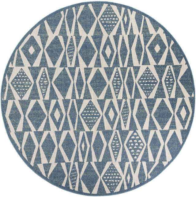 Blue 10' x 10' Baja Outdoor Round Area Rug Weather Resistant for Patio, Deck, Terrace, Balcony, Porch 100% Polypropylene Modern Outside Decor for Sale at Rug Engine
