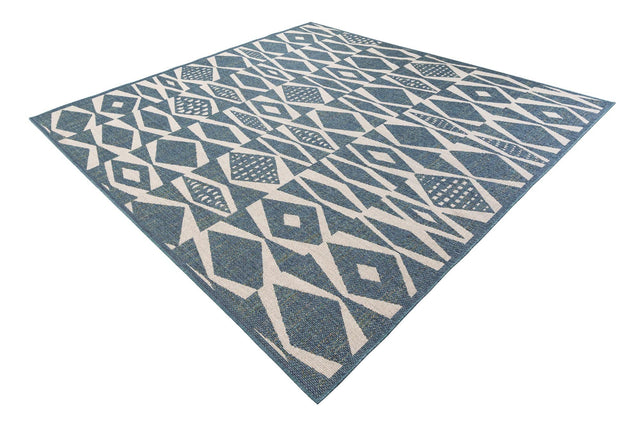 Blue 10' x 10' Baja Outdoor Square Area Rug Weather Resistant for Patio, Deck, Terrace, Balcony, Porch 100% Polypropylene Modern Outside Decor for Sale at Rug Engine