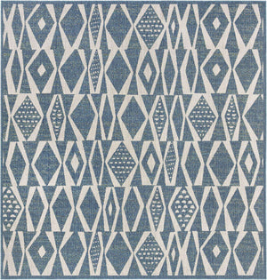 Blue 10' x 10' Baja Outdoor Square Area Rug Weather Resistant for Patio, Deck, Terrace, Balcony, Porch 100% Polypropylene Modern Outside Decor for Sale at Rug Engine