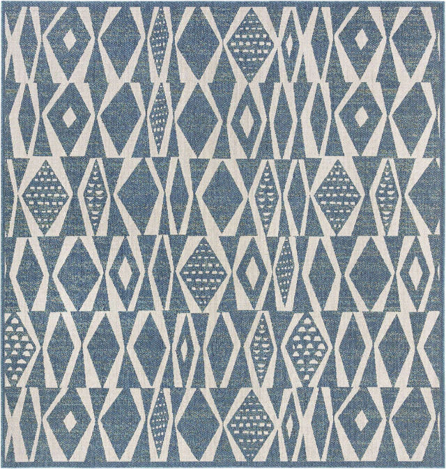 Blue 10' x 10' Baja Outdoor Square Area Rug Weather Resistant for Patio, Deck, Terrace, Balcony, Porch 100% Polypropylene Modern Outside Decor for Sale at Rug Engine