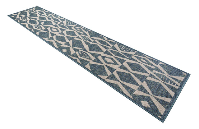 Blue 2' 7 x 12' Baja Outdoor Runner Area Rug Weather Resistant for Patio, Deck, Terrace, Balcony, Porch 100% Polypropylene Modern Outside Decor for Sale at Rug Engine