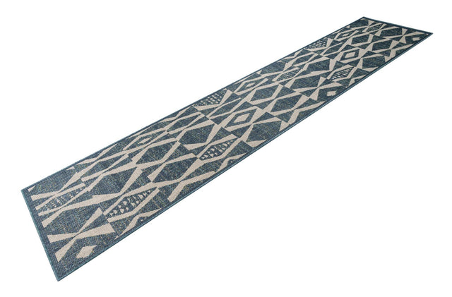 Blue 2' 7 x 12' Baja Outdoor Runner Area Rug Weather Resistant for Patio, Deck, Terrace, Balcony, Porch 100% Polypropylene Modern Outside Decor for Sale at Rug Engine