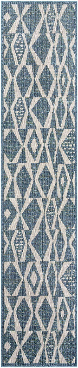 Blue 2' 7 x 12' Baja Outdoor Runner Area Rug Weather Resistant for Patio, Deck, Terrace, Balcony, Porch 100% Polypropylene Modern Outside Decor for Sale at Rug Engine