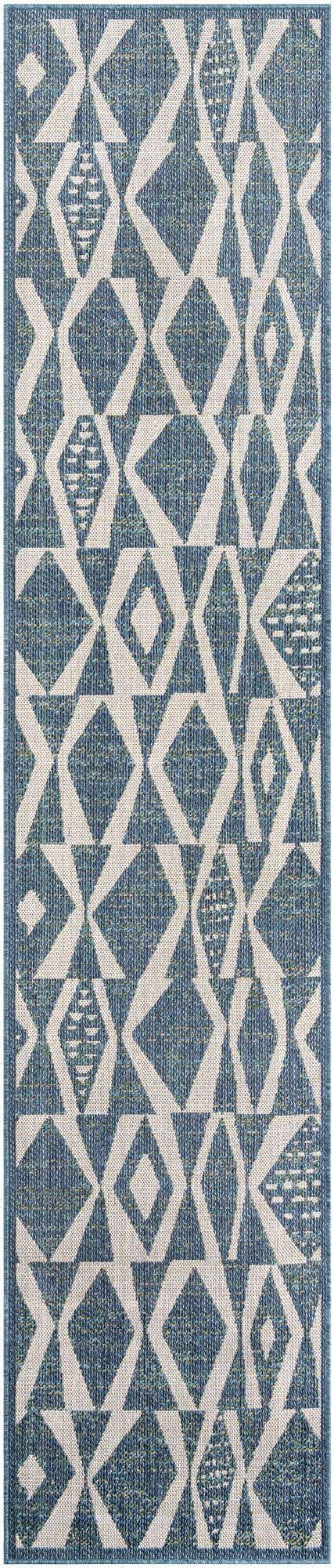 Blue 2' 7 x 12' Baja Outdoor Runner Area Rug Weather Resistant for Patio, Deck, Terrace, Balcony, Porch 100% Polypropylene Modern Outside Decor for Sale at Rug Engine