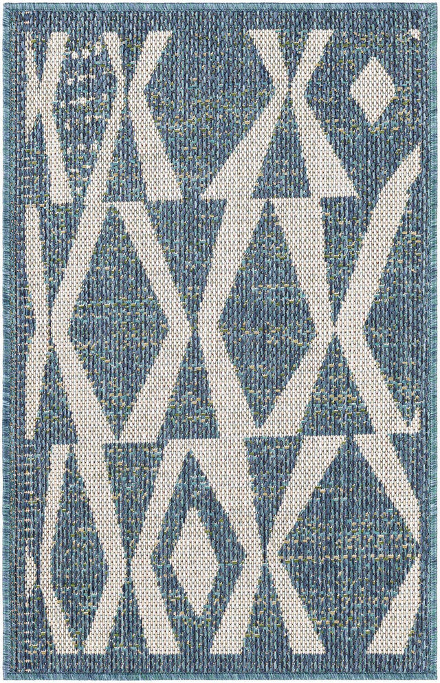 Blue 2' x 3' 1 Baja Outdoor Rectangle Area Rug Weather Resistant for Patio, Deck, Terrace, Balcony, Porch 100% Polypropylene Modern Outside Decor for Sale at Rug Engine
