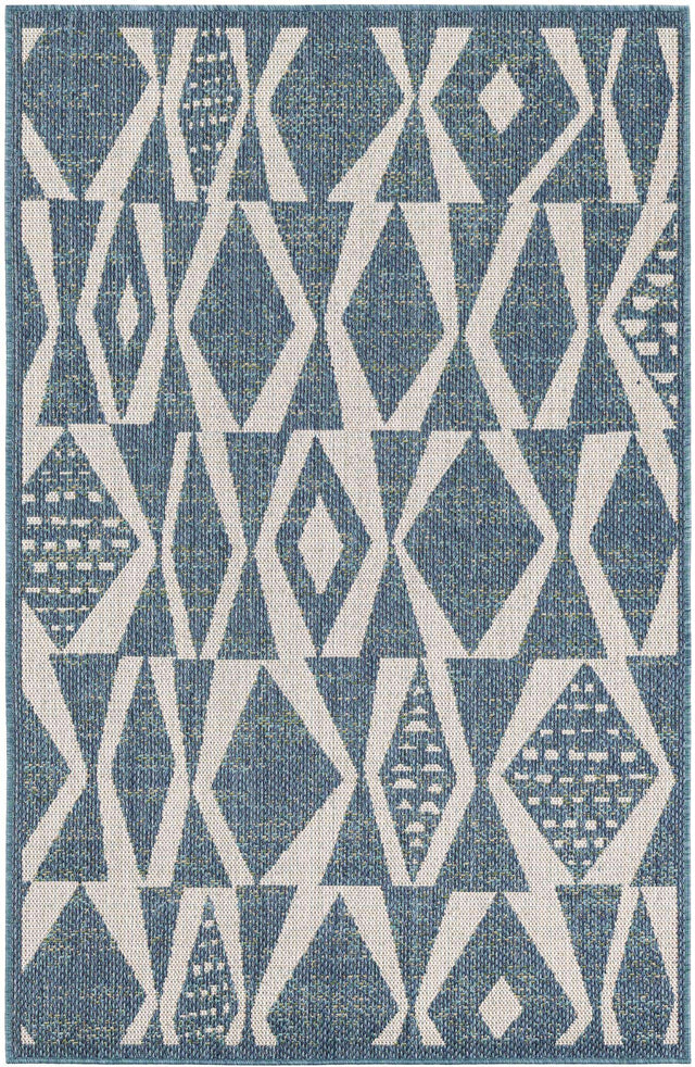 Blue 4' 1 x 6' 1 Baja Outdoor Rectangle Area Rug Weather Resistant for Patio, Deck, Terrace, Balcony, Porch 100% Polypropylene Modern Outside Decor for Sale at Rug Engine