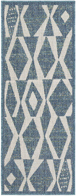 Blue 2' x 5' 1 Baja Outdoor Runner Area Rug Weather Resistant for Patio, Deck, Terrace, Balcony, Porch 100% Polypropylene Modern Outside Decor for Sale at Rug Engine