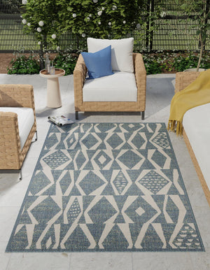 Blue 7' 10 x 10' Baja Outdoor Rectangle Area Rug Weather Resistant for Patio, Deck, Terrace, Balcony, Porch 100% Polypropylene Modern Outside Decor for Sale at Rug Engine