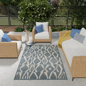 Blue 6' 1 x 9' Baja Outdoor Rectangle Area Rug Weather Resistant for Patio, Deck, Terrace, Balcony, Porch 100% Polypropylene Modern Outside Decor for Sale at Rug Engine