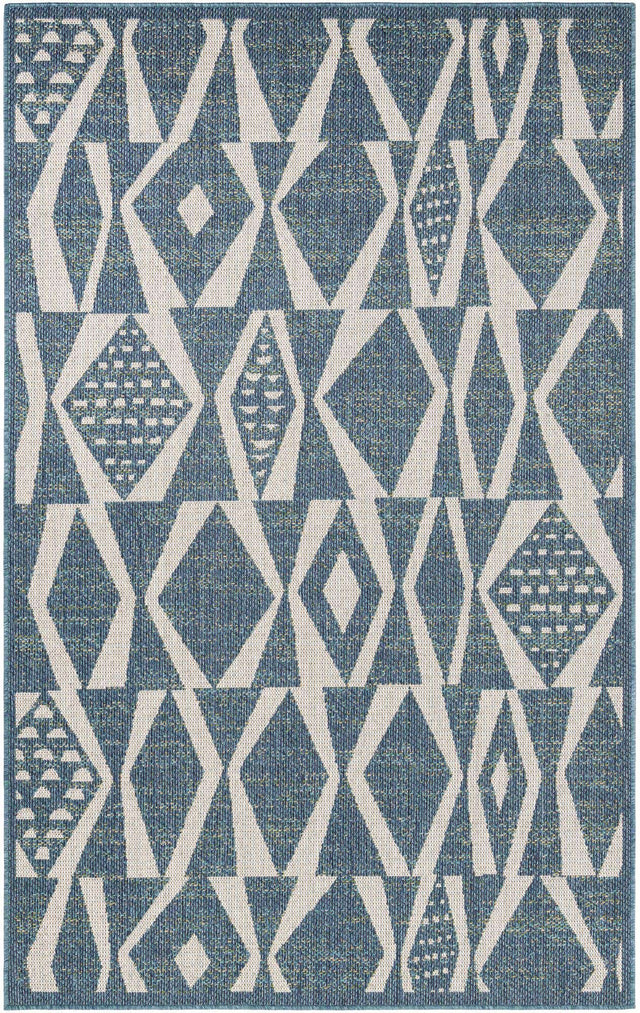 Blue 5' 3 x 8' Baja Outdoor Rectangle Area Rug Weather Resistant for Patio, Deck, Terrace, Balcony, Porch 100% Polypropylene Modern Outside Decor for Sale at Rug Engine