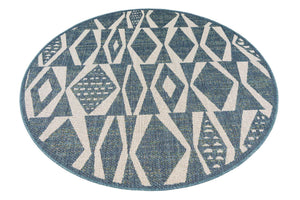 Blue 6' 1 x 6' 1 Baja Outdoor Round Area Rug Weather Resistant for Patio, Deck, Terrace, Balcony, Porch 100% Polypropylene Modern Outside Decor for Sale at Rug Engine