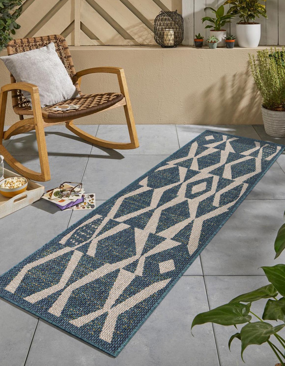 Blue 2' 7 x 10' Baja Outdoor Runner Area Rug Weather Resistant for Patio, Deck, Terrace, Balcony, Porch 100% Polypropylene Modern Outside Decor for Sale at Rug Engine