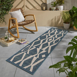 Blue 2' 7 x 12' Baja Outdoor Runner Area Rug Weather Resistant for Patio, Deck, Terrace, Balcony, Porch 100% Polypropylene Modern Outside Decor for Sale at Rug Engine