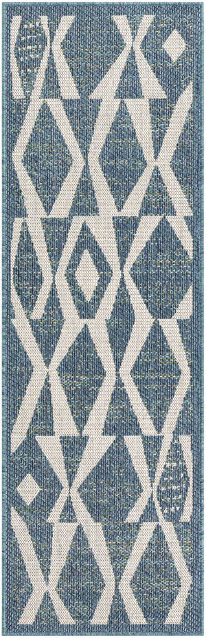Blue 2' x 6' 1 Baja Outdoor Runner Area Rug Weather Resistant for Patio, Deck, Terrace, Balcony, Porch 100% Polypropylene Modern Outside Decor for Sale at Rug Engine