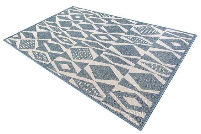 Blue 6' 1 x 9' Baja Outdoor Rectangle Area Rug Weather Resistant for Patio, Deck, Terrace, Balcony, Porch 100% Polypropylene Modern Outside Decor for Sale at Rug Engine