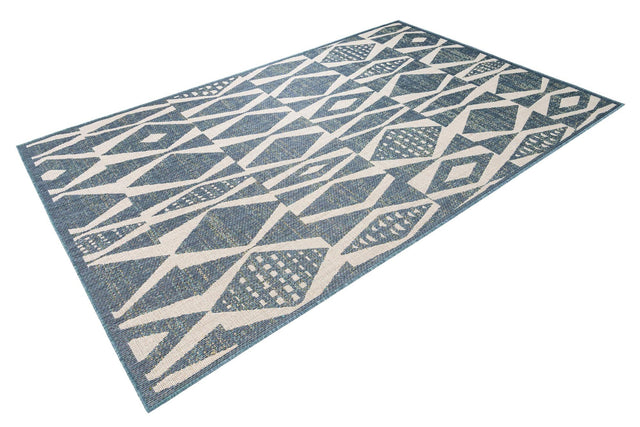 Blue 6' 1 x 9' Baja Outdoor Rectangle Area Rug Weather Resistant for Patio, Deck, Terrace, Balcony, Porch 100% Polypropylene Modern Outside Decor for Sale at Rug Engine