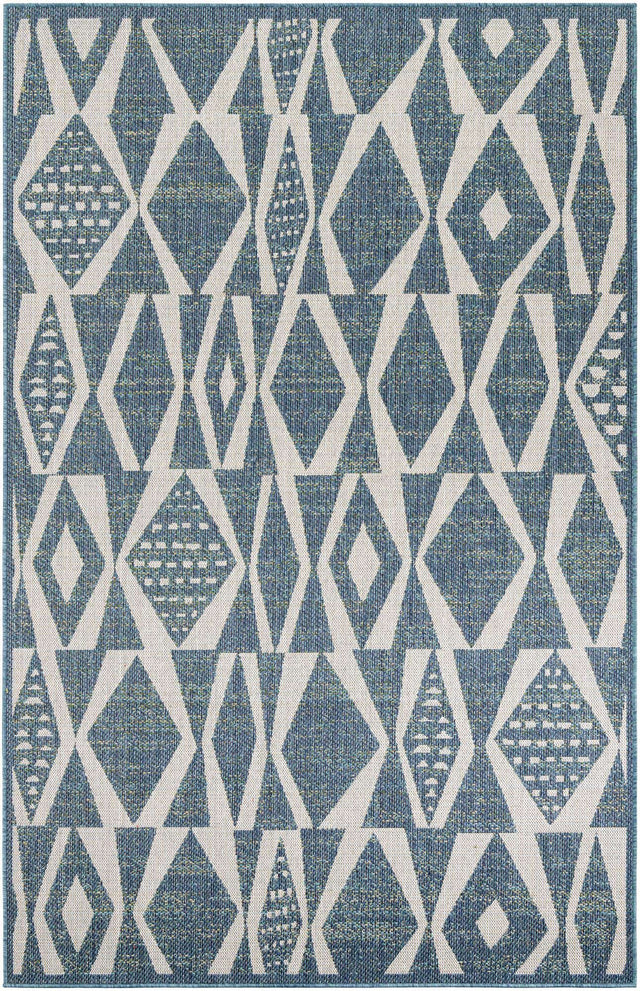 Blue 6' 1 x 9' Baja Outdoor Rectangle Area Rug Weather Resistant for Patio, Deck, Terrace, Balcony, Porch 100% Polypropylene Modern Outside Decor for Sale at Rug Engine