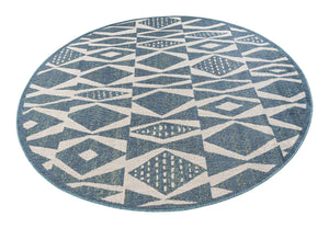 Blue 7' 10 x 7' 10 Baja Outdoor Round Area Rug Weather Resistant for Patio, Deck, Terrace, Balcony, Porch 100% Polypropylene Modern Outside Decor for Sale at Rug Engine