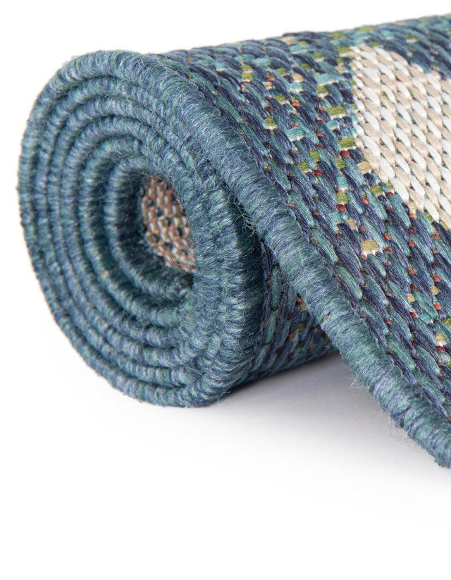 Blue 7' 10 x 7' 10 Baja Outdoor Round Area Rug Weather Resistant for Patio, Deck, Terrace, Balcony, Porch 100% Polypropylene Modern Outside Decor for Sale at Rug Engine