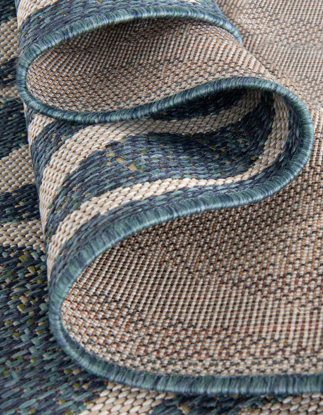 Blue 6' 1 x 6' 1 Baja Outdoor Round Area Rug Weather Resistant for Patio, Deck, Terrace, Balcony, Porch 100% Polypropylene Modern Outside Decor for Sale at Rug Engine