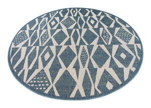 Blue 7' 10 x 7' 10 Baja Outdoor Round Area Rug Weather Resistant for Patio, Deck, Terrace, Balcony, Porch 100% Polypropylene Modern Outside Decor for Sale at Rug Engine
