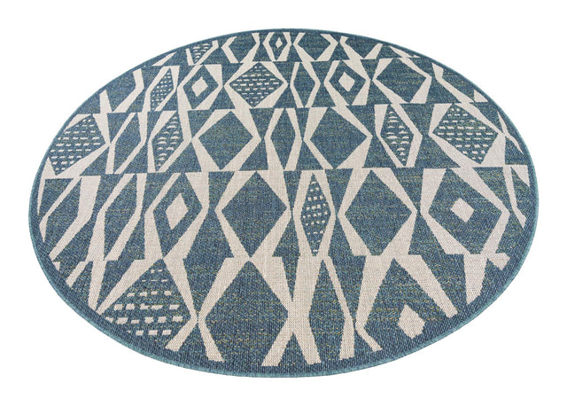 Blue 7' 10 x 7' 10 Baja Outdoor Round Area Rug Weather Resistant for Patio, Deck, Terrace, Balcony, Porch 100% Polypropylene Modern Outside Decor for Sale at Rug Engine